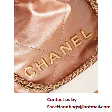 Chanel Shiny Calfskin  &  Gold-Tone Metal CHANEL 22 Mini Handbag AS3980 Metallic Nude Pink